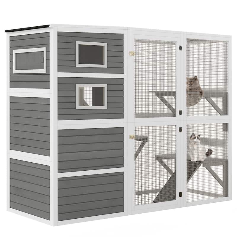 Large Ourdoor Catio Outdoor Cat Enclosure Cat Wooden Cage - Grey - Grey