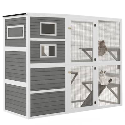 Large Ourdoor Catio Outdoor Cat Enclosure Cat Wooden Cage - Grey