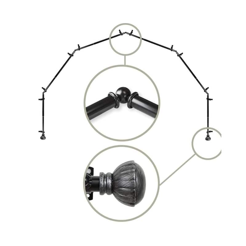 Bay Window Curtain Rod - 6-Sided Corner Rod, Black Drapery Hardware - 13/16 Inch Single Rod - M