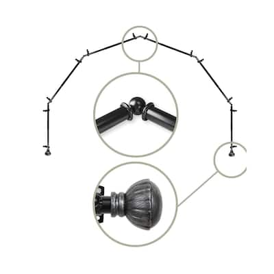 Bay Window Curtain Rod - 6-Sided Corner Rod, Black Drapery Hardware - 13/16 Inch Single Rod - M