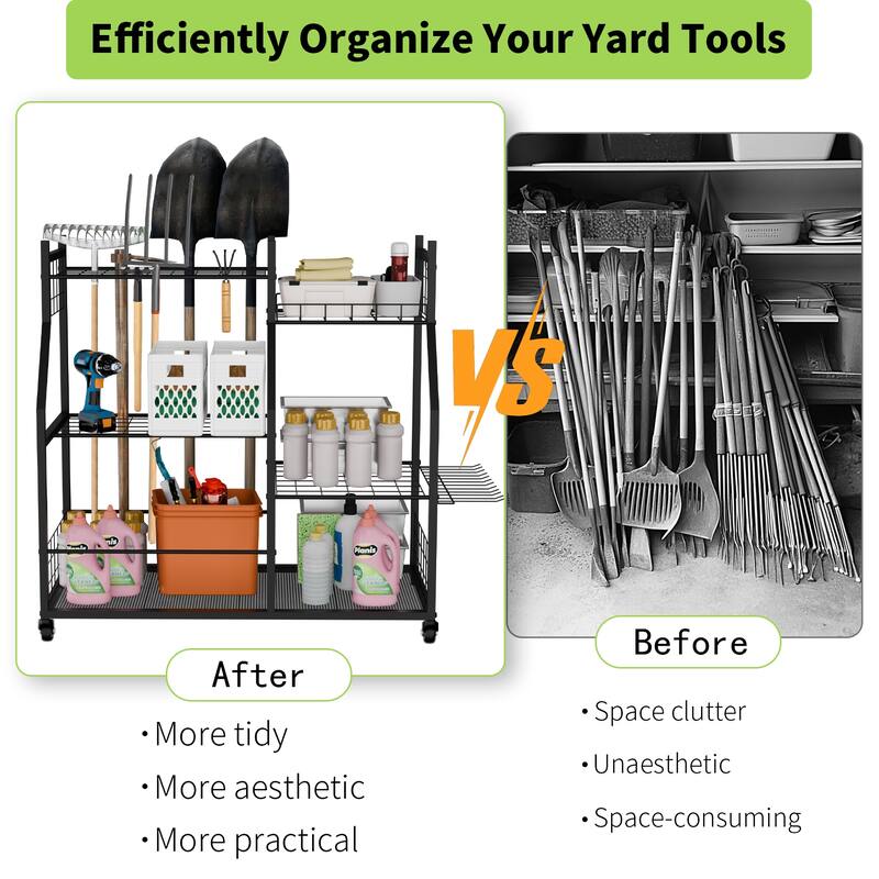 Garden Tool Organizer Stand Organization Yard Tool Racks with wheels
