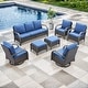 preview thumbnail 61 of 174, Pocassy Outdoor Patio Furniture Set 7PCS Sofa Chair with Ottoman - Brown Rattan - Blue Cushion
