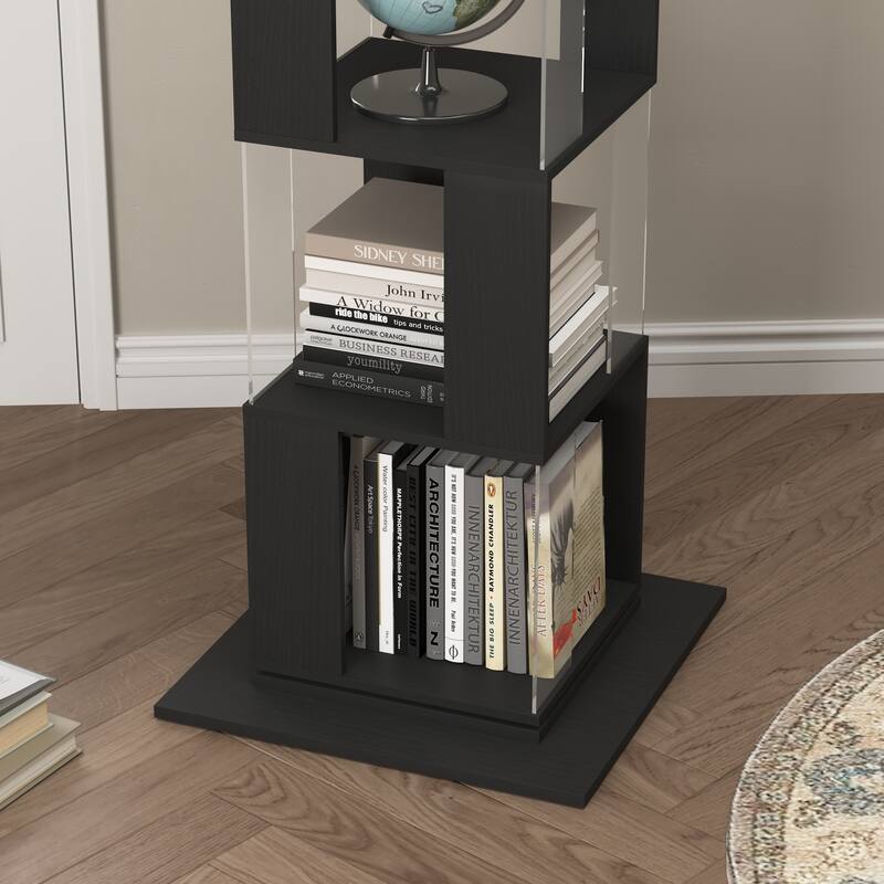 6 tier Rotating Bookshelf, Floor Rack Simple Bookcase with Acrylic plate Bookshelf with anti-toppling base