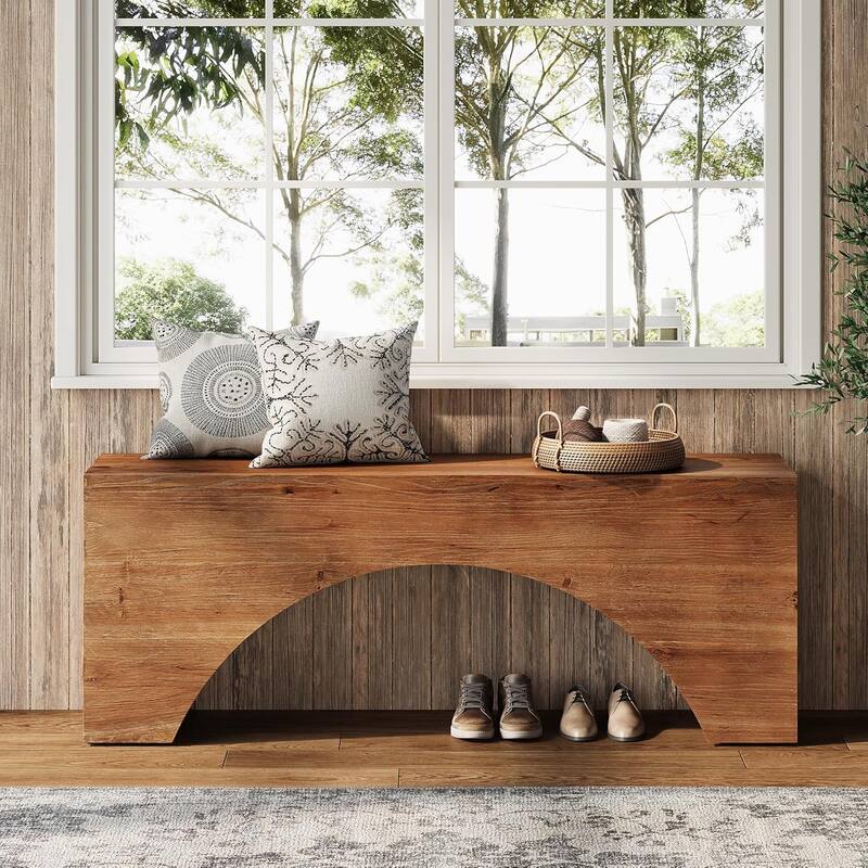 47" Solid Wood Bench, Narrow Long Entryway Bench for Living Dining Room, Hallway