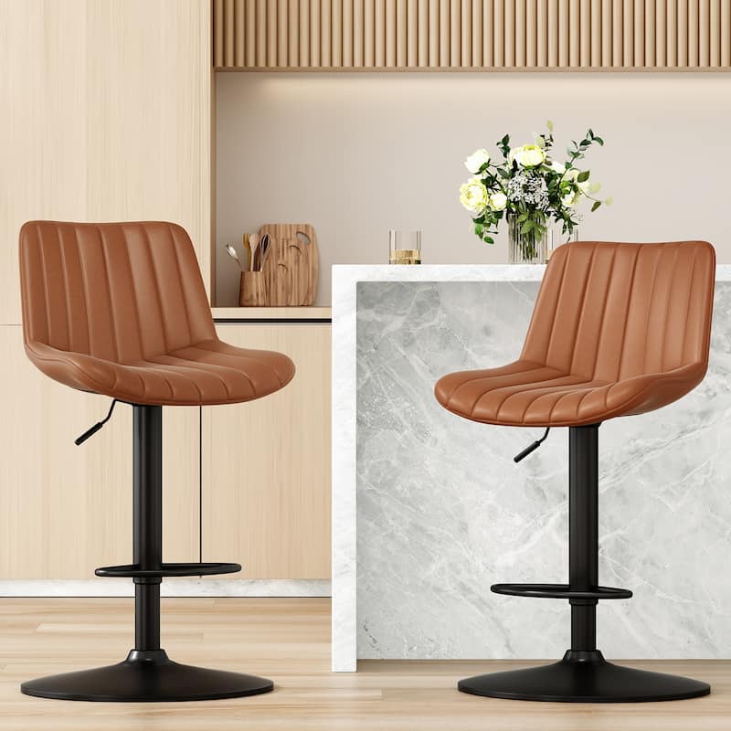 Bar Stools Set Of 2,Swivel Adjustable Barstools,Bar Height Stools With Back Support,Pu Leather