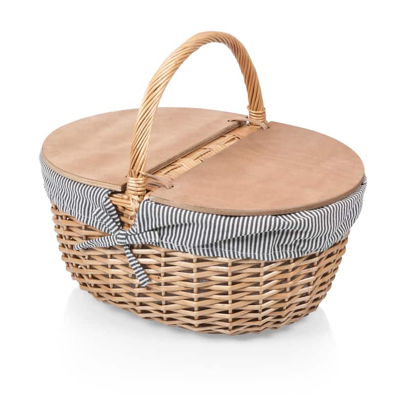 Picnic Time Country Willow Picnic Basket - N/A - Navy and White