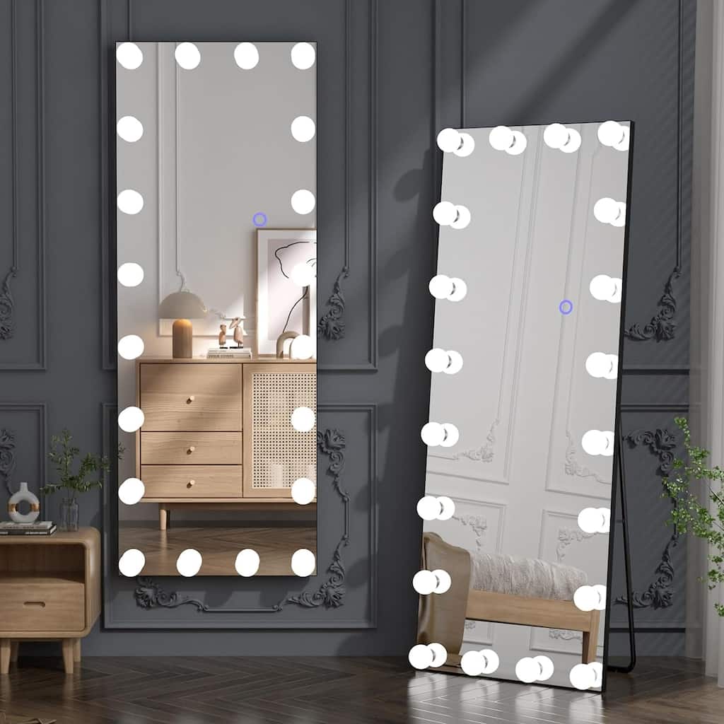 LED Floor Mirror, Full Body Standing Mirror, Adjustable Lighting