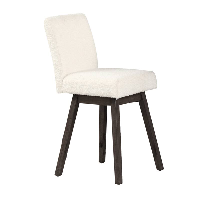 Ghy 25 Inch Swivel Counter Chair Set of 2, White Textured Upholstery, Brown