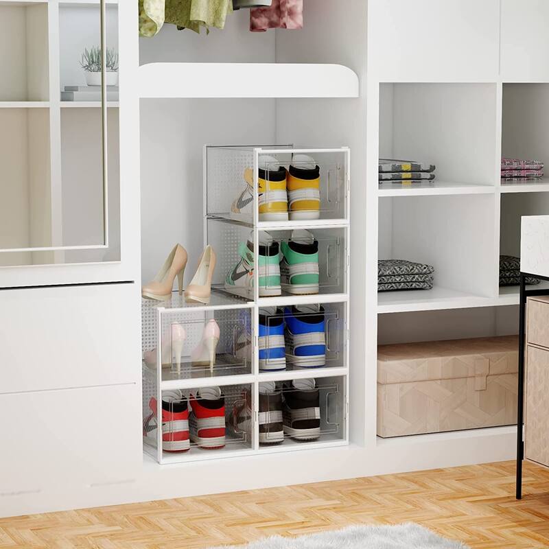 Foldable Storage Containe Plastic Shoe Storage Organizers Stackable Shoe Boxes Set