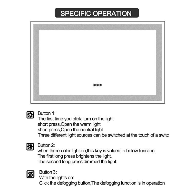 72" x 36" Rectangular Frameless Dimmable Wall Mounted LED Bathroom Vanity Mirror - 72''36''