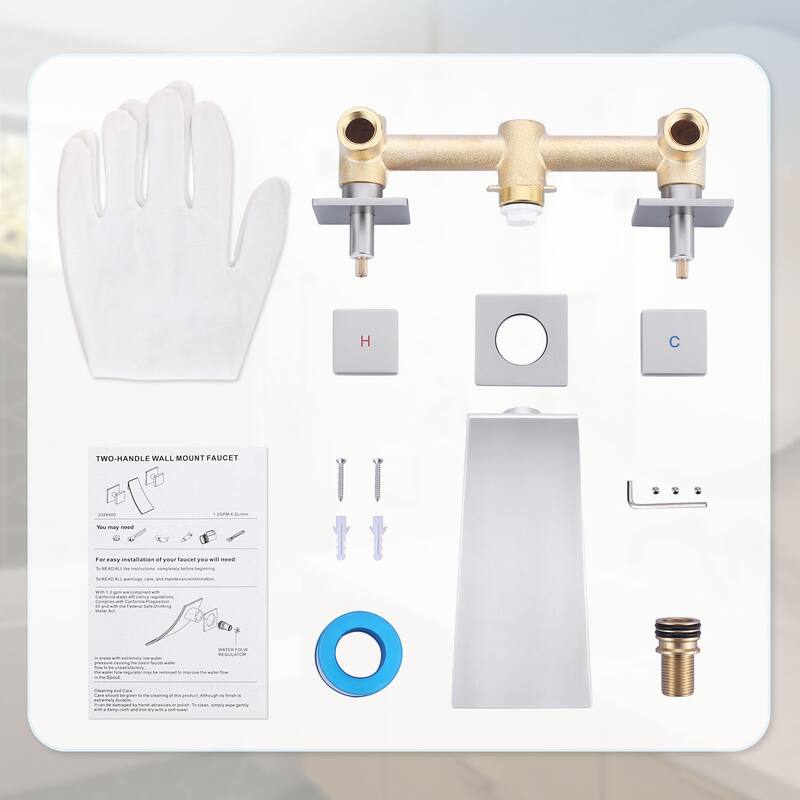 WOWOW Double Handle Wall Mounted WaterFall Bathroom Faucet