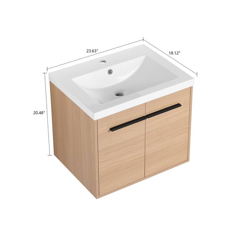 Classic Farmhouse Style Wall-Mounted Wooden Bathroom Vanity with Resin Countertop Sink