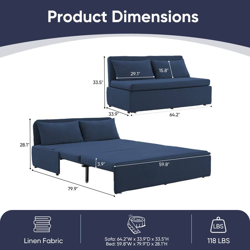 Mixoy Full Size Queen Size Sofa Bed,2 in 1 Convertible Linen 1-Seater/Loveseat Sleeper Sofa Couch with Cushions