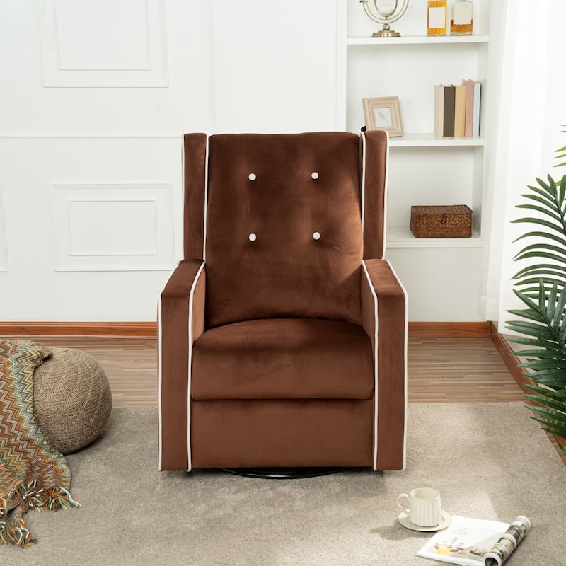 Octavia Solid Wood Microfiber Swivel Glider Rocker Recliner Chair, For Living Room, Bed Room