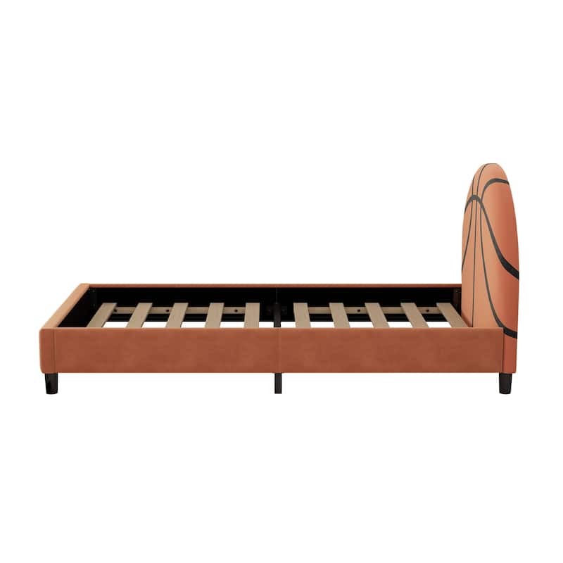 Basketball Design Upholstered Twin Platform bed Sport Style bed for Boys & Girls, Teens, Orange