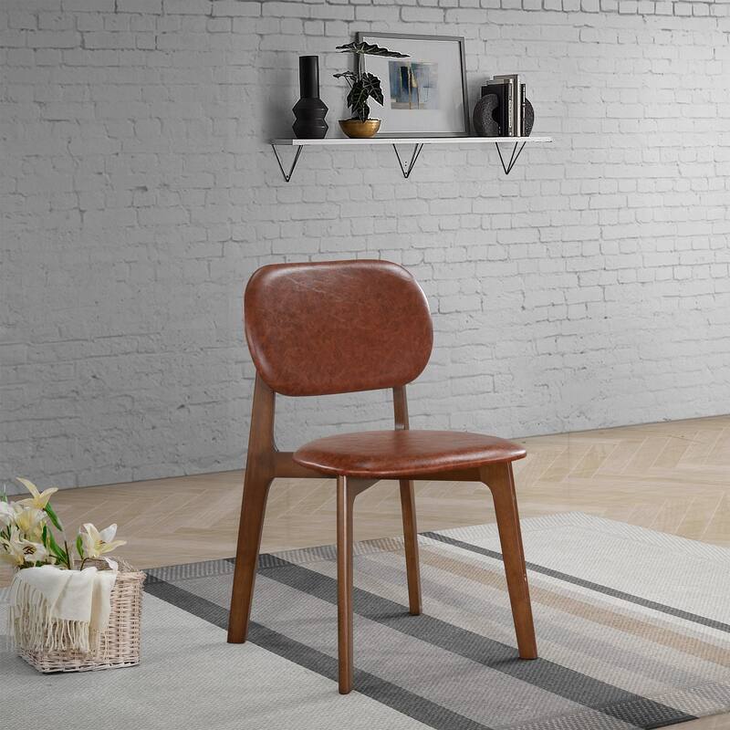 GDFStudio - Kelsey Mid-Century Modern Faux Leather Dining Chair with Solid Wood Base, Set of 2 - 21.1"W