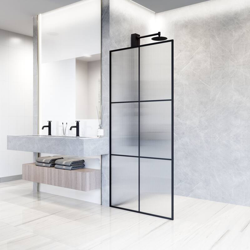 VIGO Ventana 34" W x 74" H Framed Fixed Shower Screen in Matte Black