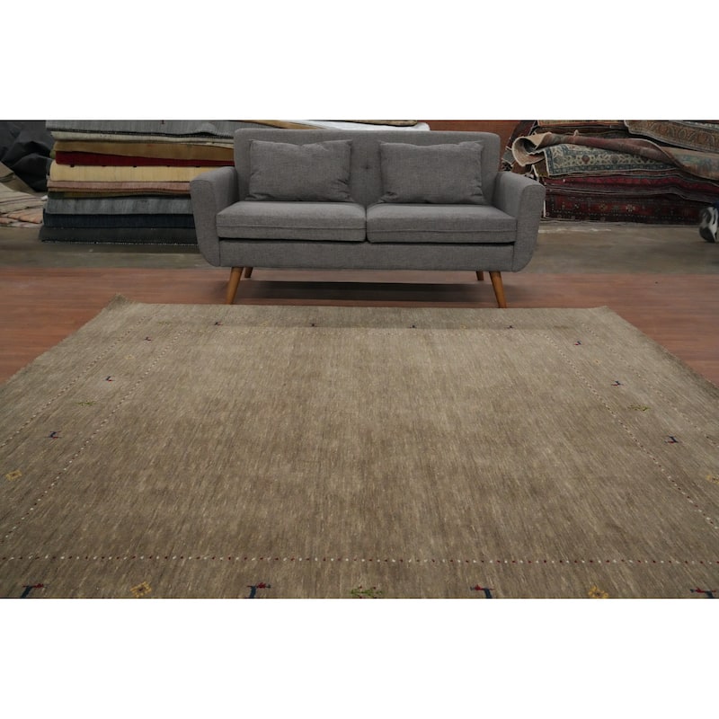 Hand Knotted Oriental 100% Wool Carpet Tribal Animal Pictorial Brown Gabbeh Area Rug - 8' 0'' X 8' 1''