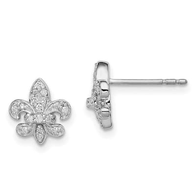 Curata 925 Sterling Silver Polished 0.16ct Diamond Fleur De Lis Post Earrings - 9x9mm Wide