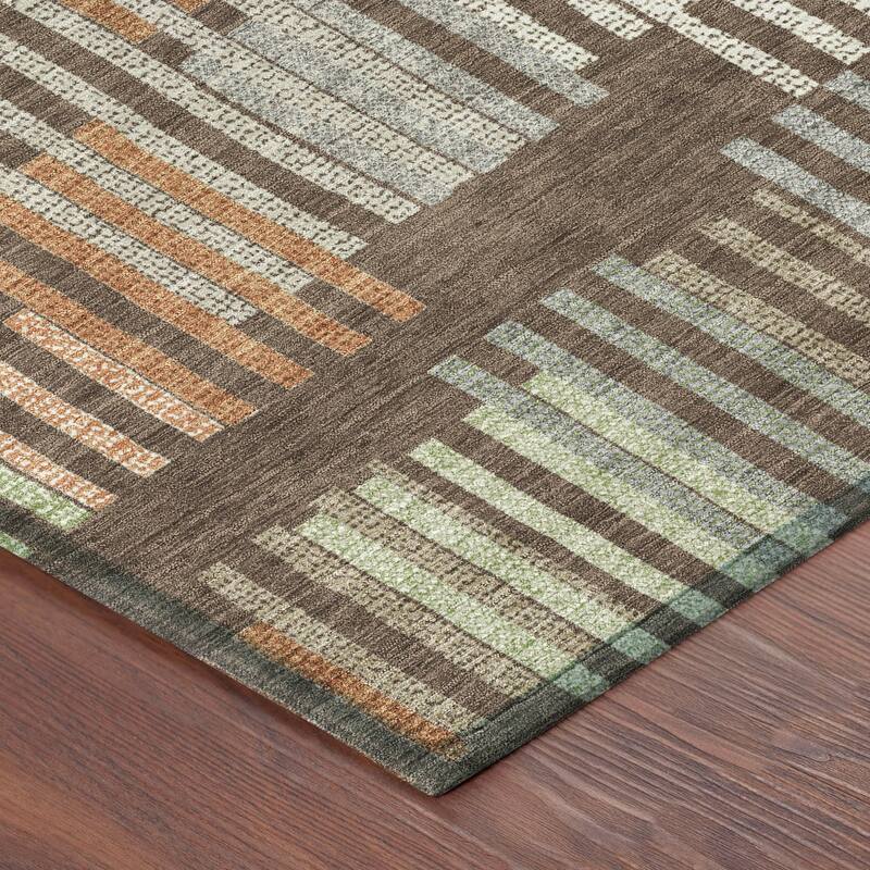 Machine Washable Indoor/ Outdoor Modern Pines Chantille Rug