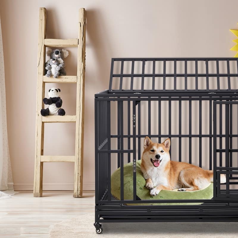 Heavy Duty Pet Playpen for Training Indoor Outdoor with Plastic Tray, Double Doors & Secure Lock