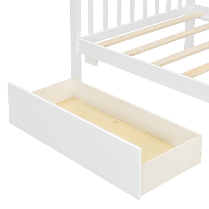 Twin Size House-Shaped Wooden Bed with Drawers, White