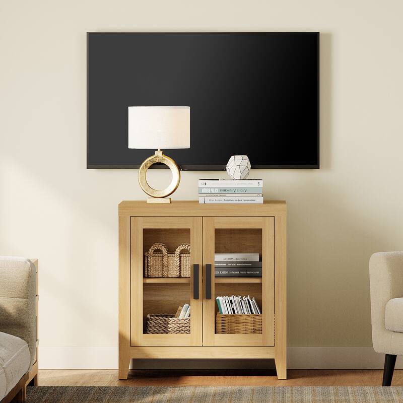 WAMPAT Modern Farmhouse Modular Buffet Cabinet, Glass Door Sideboard with Adjustable Shelves