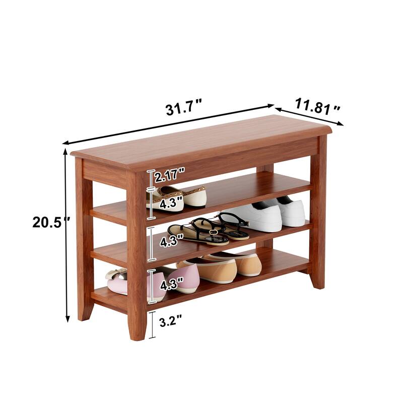 100% Solid Wood Shoe Bench, 550lb Load-Bearing Entryway Shoe Rack & Wardrobe