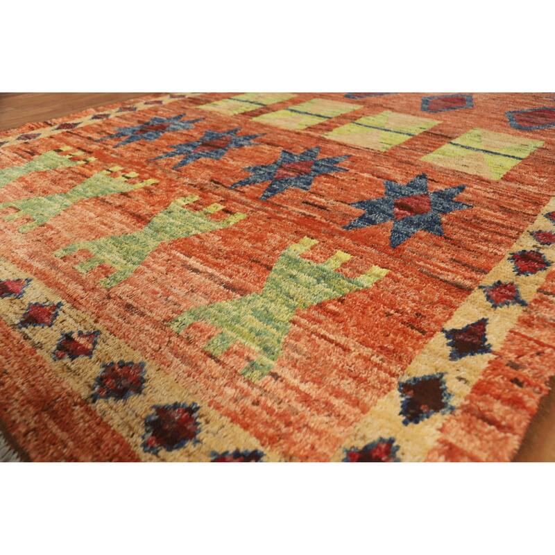Orange Moroccan Oriental Rug Handmade Geometric Wool Carpet - 6'9" x 9'9" - 6'9" x 9'9" - Orange