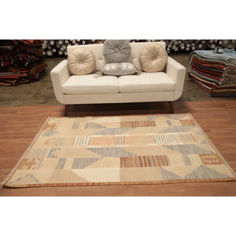 Hand Woven Oriental 100% Wool Carpet Southwestern Tribal Multi-Colored Kilim Area Rug - 6' 2'' X 4' 0''