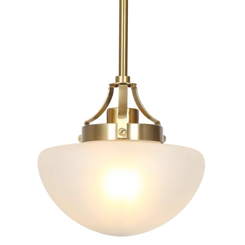 Modern Gold 1-Light Schoolhouse Pendant Light with Frosted Glass for Kitchen Island - Electroplated Dark Gold - Dia.9.1"xH9.1"