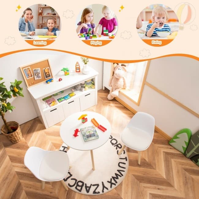 Modern Kids Activity Play Table and 2 Chairs Set with Beech Leg Cushion