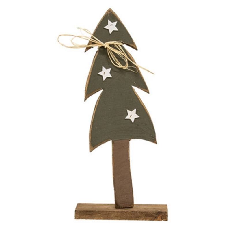 Rustic Wood Christmas Tree w/White Stars on Base - 10.75"H - 17"H