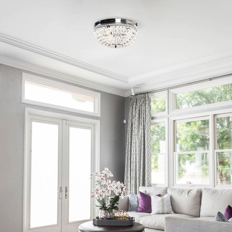 14 Inch Modern Crystal Flush Mount Chandelier