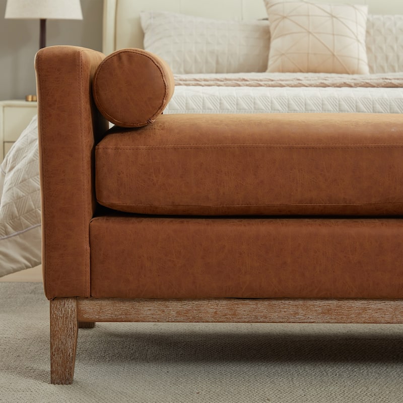 Bedroom Bench with Pillows and Solid Wood Legs for Living Rooms and Entryway