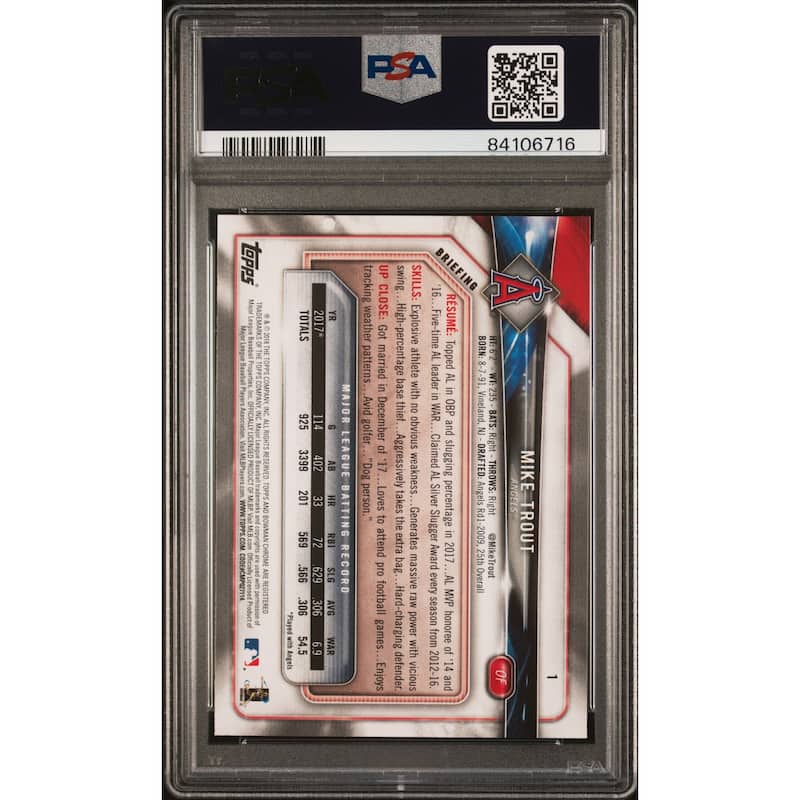 Mike Trout 2018 Bowman Baseball Card #1 Graded PSA 10 - 8'6" x 11'6"