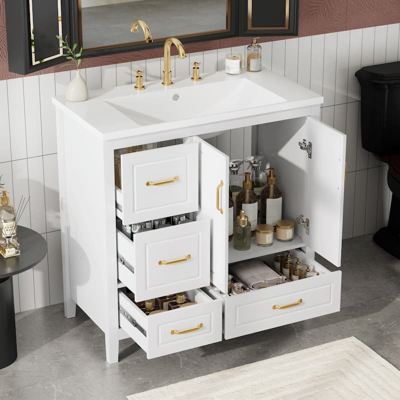 36-Inch Bathroom Vanity with Sink, One Cabinet with Soft-Closing Doors, 4 Soft-Closing Drawers