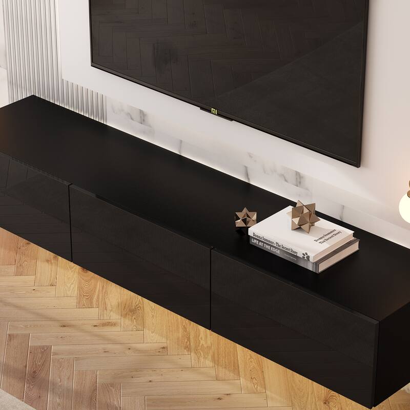 63" Floating Entertainment Center, Wall Mount LED TV Stand High Gloss