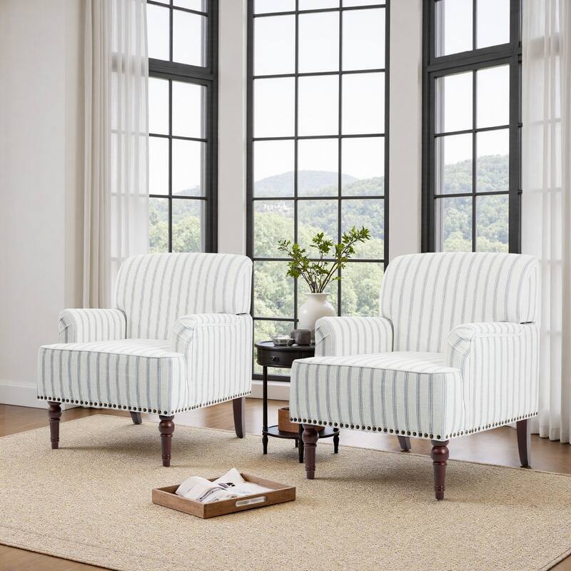 Linen Upholstered Armchair Nailhead Trim Accent Chair
