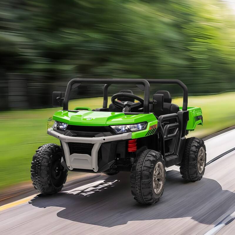 24V Kids Ride-On Dump Truck UTV with 2x200W Motors, Remote Control, Electric Dump Bed, Non-Slip Tires, LED & Music for Kids - Green