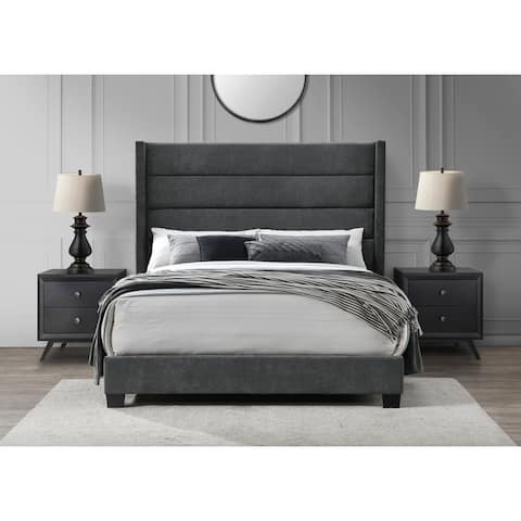 George Charcoal Grey Wingback Queen Bed