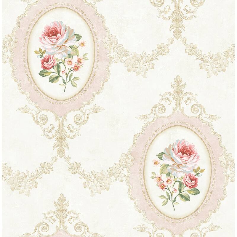 Seabrook Designs Aubrey Framed Rose Toile Unpasted Wallpaper
