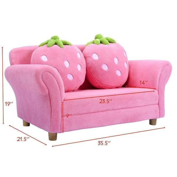 dimension image slide 0 of 2, BL/PI Kids Strawberry Armrest Chair Sofa-Pink - 35.5" x 21.5" x 19" (L x W x H)