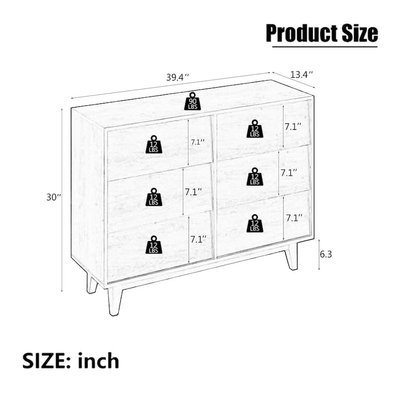 6 Drawer Double Dresser Features Vintage-Style and Bevel Design