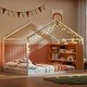 preview thumbnail 2 of 24, Full Size Metal Wood House Bed with Shelves & Lights