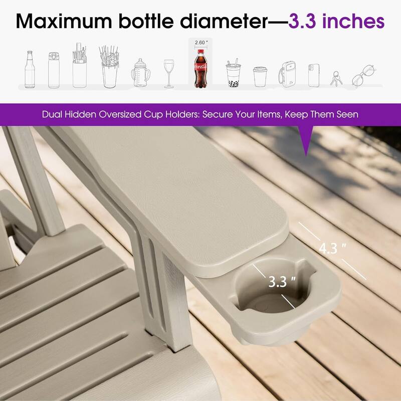 PURPLE LEAF All-Weather HDPE Adirondack Chair - Oversized Seat, Dual Cup Holders for Patio/Garden/Deck/Backyard
