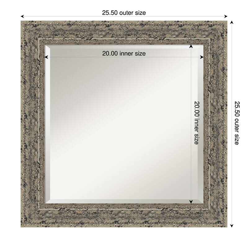 Attic Aged Beveled Wood Framed Wall Mirror - 26 x 26 in - Attic Aged Silver