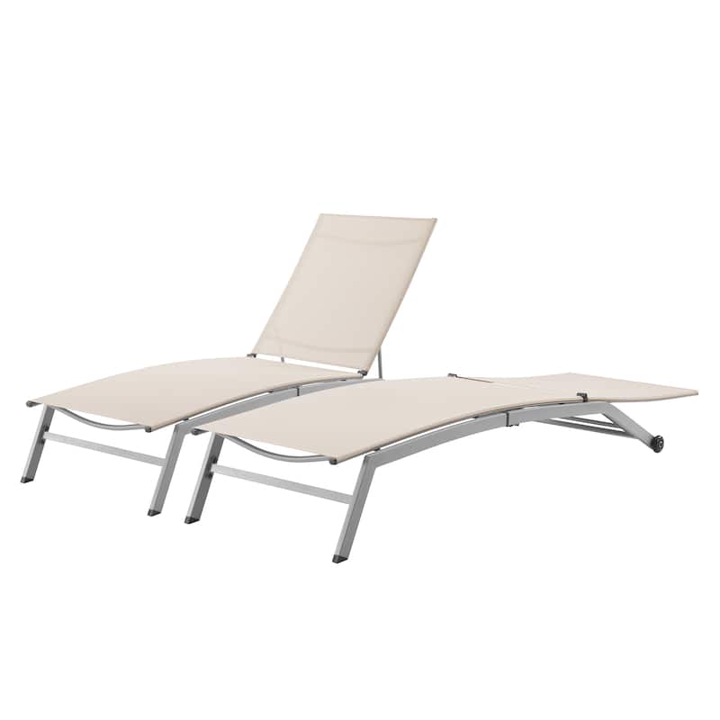 Corvus Antonio Outdoor Contemporary Sling-Fabric Adjustable Chaise Lounge - Taupe -2Lounges