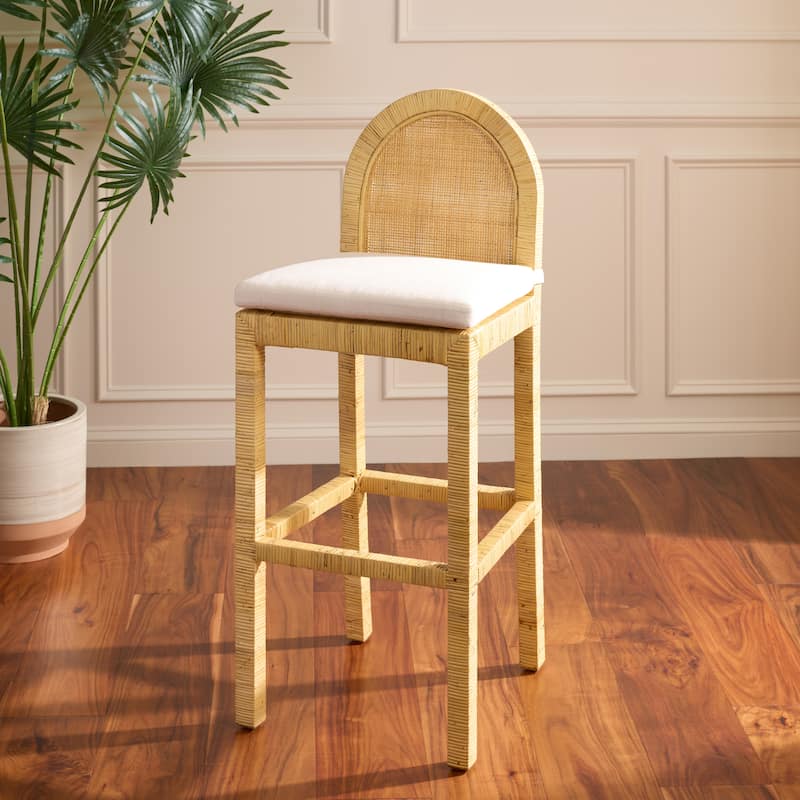 SAFAVIEH Home Tojo Cane Rounded Back Bar Stool - 20"W x 18"D x 43"H