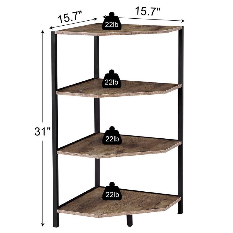 Javlergo Set of 2 Corner Shelf, Freestanding 4-Tier Wood Storage Rack